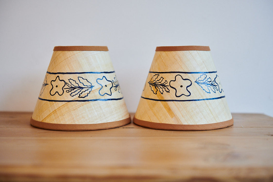 A Pair of Hand Painted Papyrus Candle Clip Lampshades